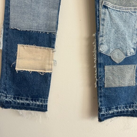 We The Free Free People Bare With Me Patchwork Straight Leg Denim Jeans 24 - Picture 8 of 16